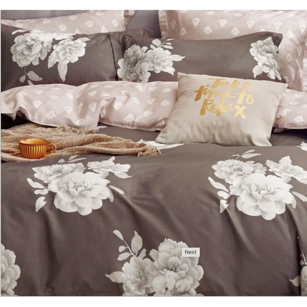 Marrisa Brown Floral 100% Cotton‎ Comforter Set Queen Reversible Quiet Luxury